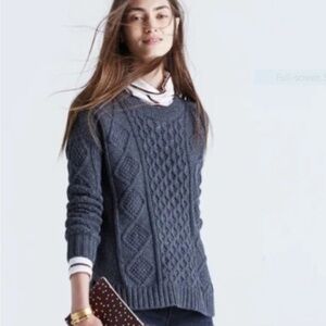 Madewell Stella Longer Cable Knit Wool Blend Oversized Crew Neck Sweater S